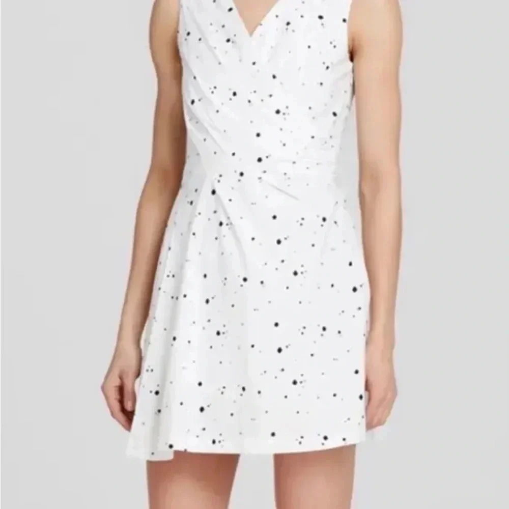 Marc Jacobs Womens Cotton Spotted V-Neck Sleeveless Dress White Size 6 NWT $378